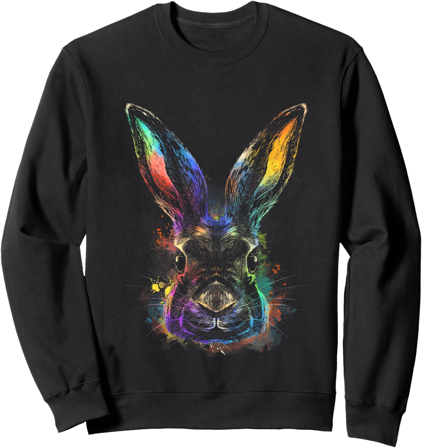 Rabbit Watercolor Bunny Hare Pet Easter Sweatshirt - Sweatshirt | Black