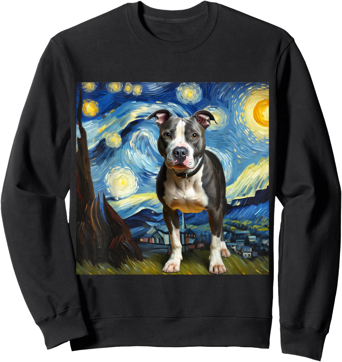 Pitbull Animal Funny Pit Bull Starry Night Van Gogh Style Sweatshirt - Sweatshirt | Black