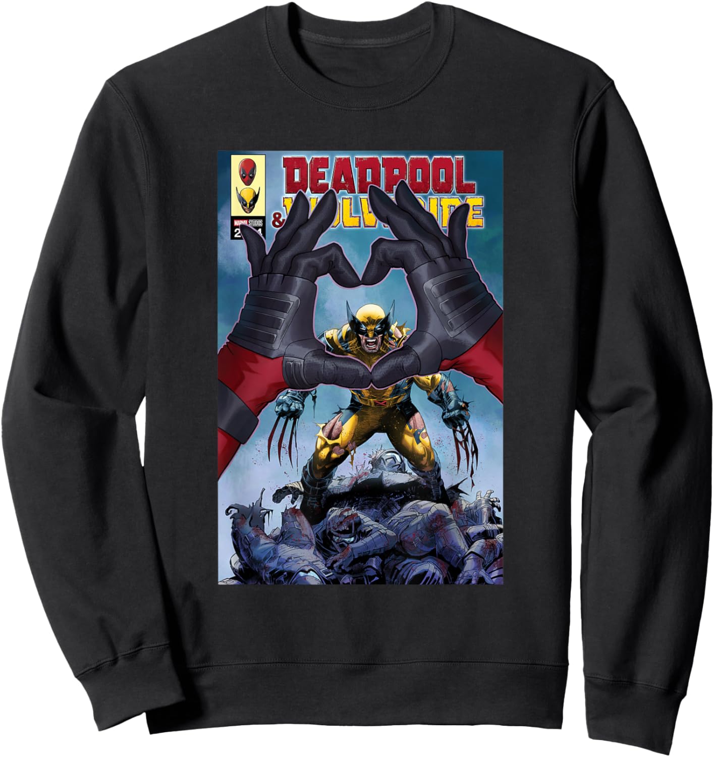 Marvel Studios Deadpool & Wolverine Comic Cover Hand Heart Sweatshirt - Sweatshirt | Black