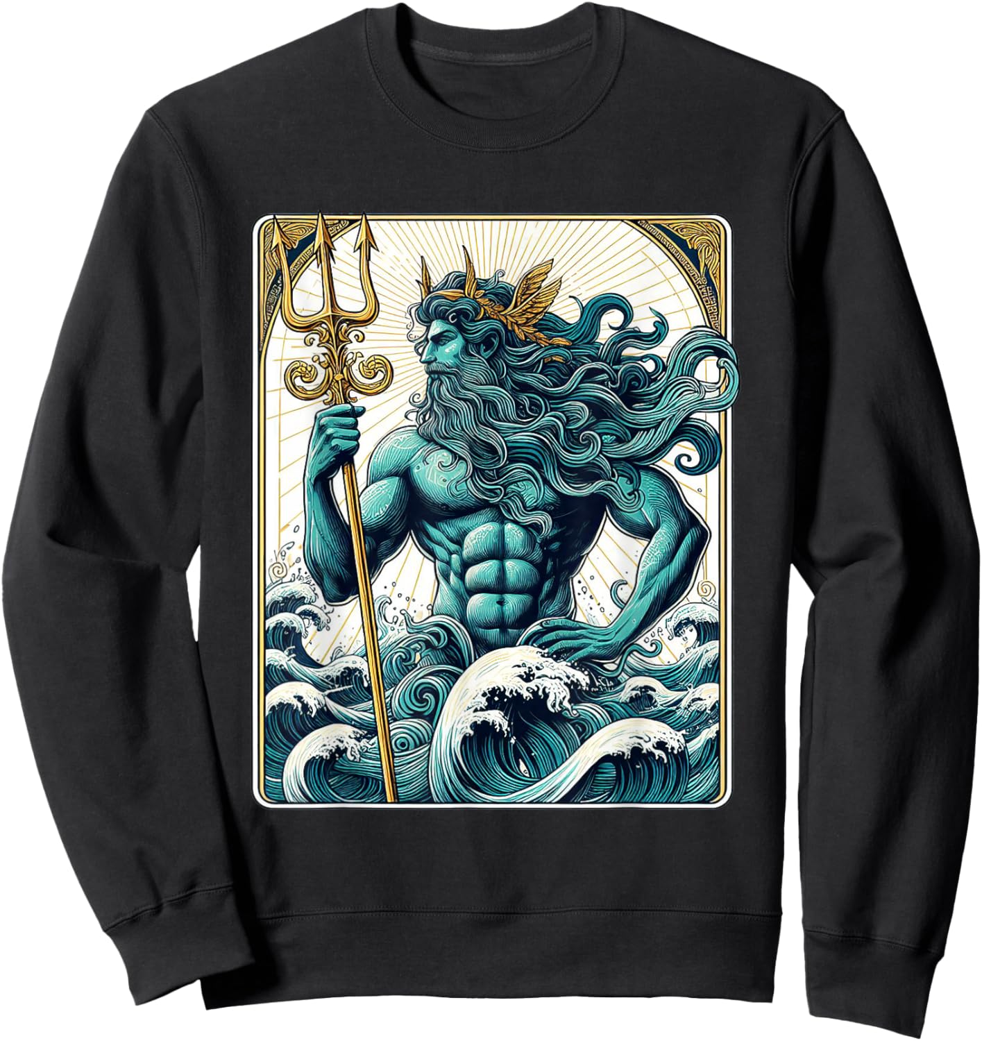 Poseidon Trident Tarot Card Shirt Lord of the Sea Greek God Sweatshirt - Sweatshirt | Black