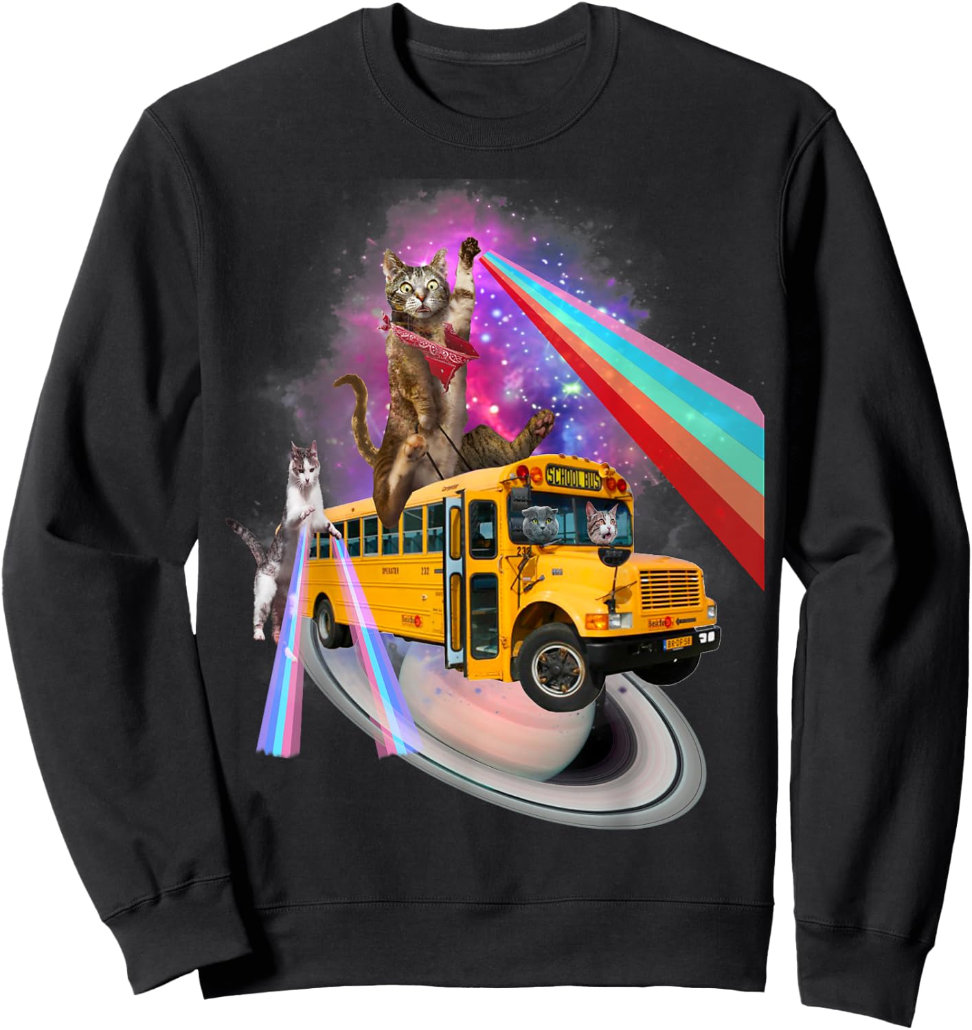 Awesome Back To School Cat Bus Rainbow Outer Space Retro Men Women Kids Sweatshirt - Sweatshirt | Black