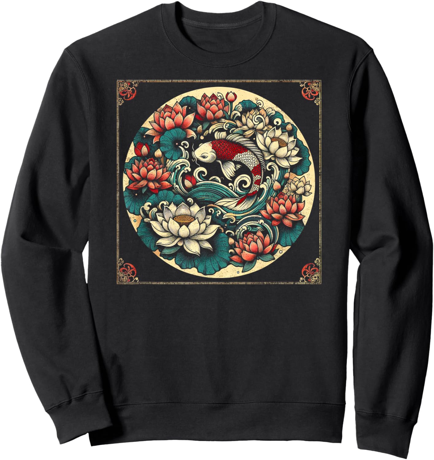 Japanese Koi Fish Lotus Design Sweatshirt - Sweatshirt | Black