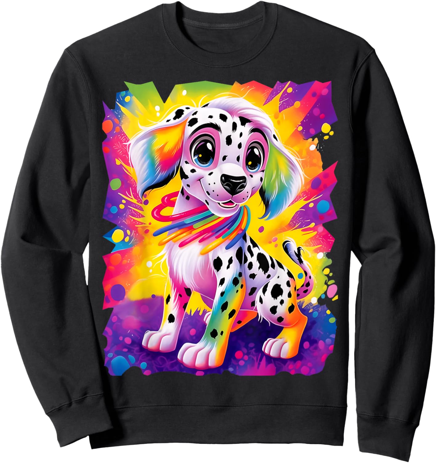 Dinosaurus Rekx Dalmatian Puppy Dog Colorful Rainbow Vibrant Graphic , Small, Black Sweatshirt - Sweatshirt | Black