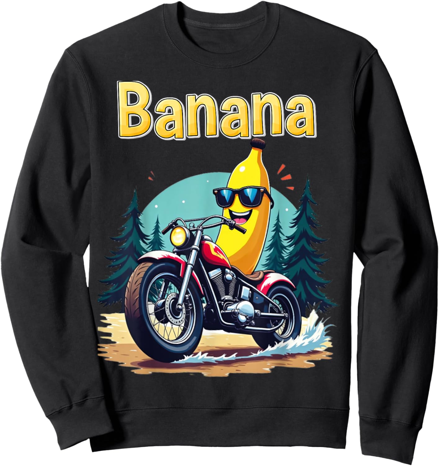 THAT'S BANANAS Halloween Costume Banana on a Motorcycle Sweatshirt - Sweatshirt | Black