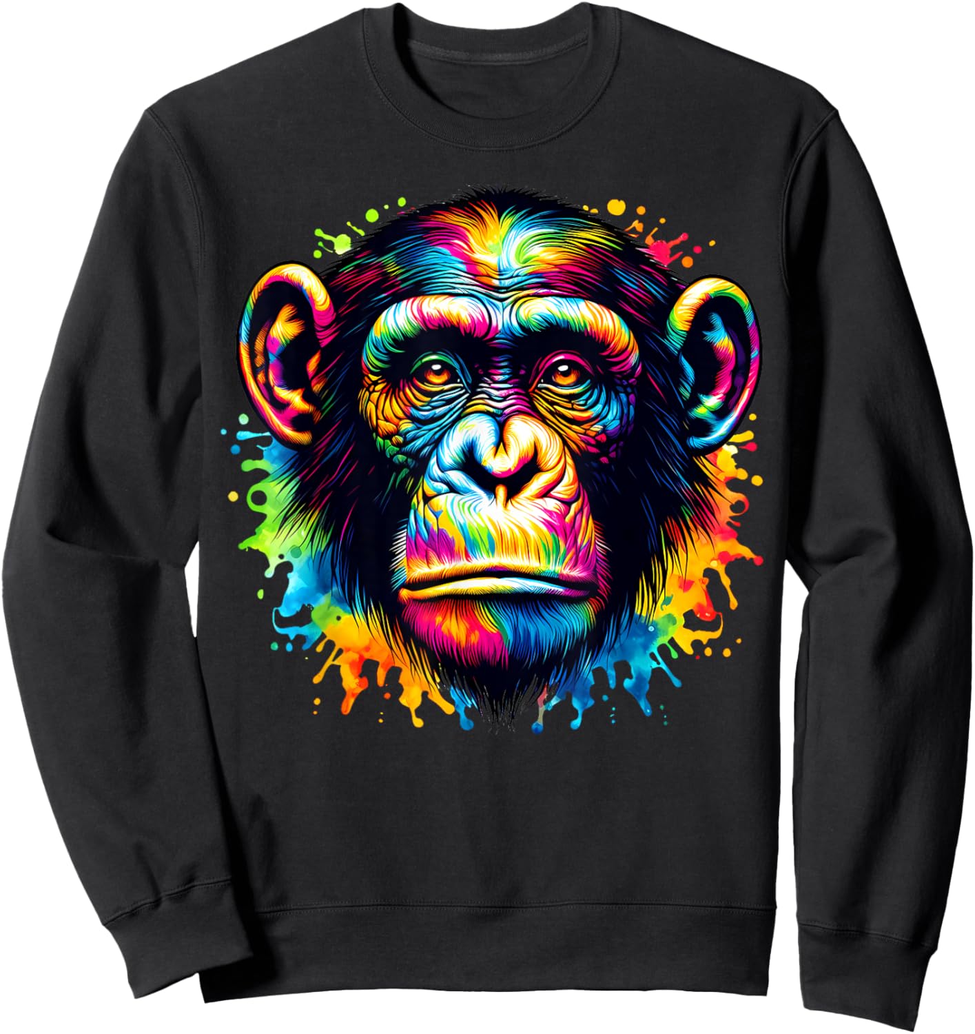 Cool Bonobo Monkey Spirit Animal Illustration Tie Dye Art Sweatshirt - Sweatshirt | Black