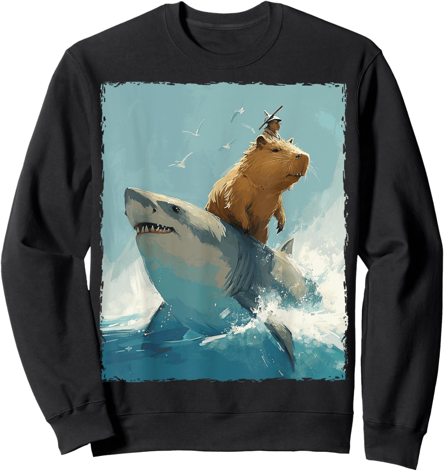 Capybara Is Riding A Shark Sweatshirt - Sweatshirt | Black