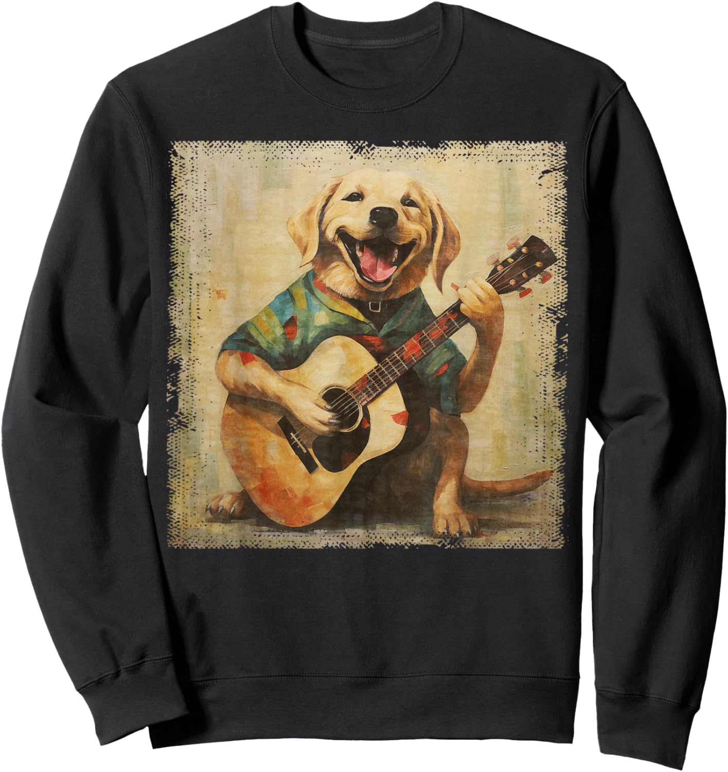 Colorful Oil Painting Of A Labrador Dog Lab Playing Guitar Men Women Girls Kids Sweatshirt - Sweatshirt | Black