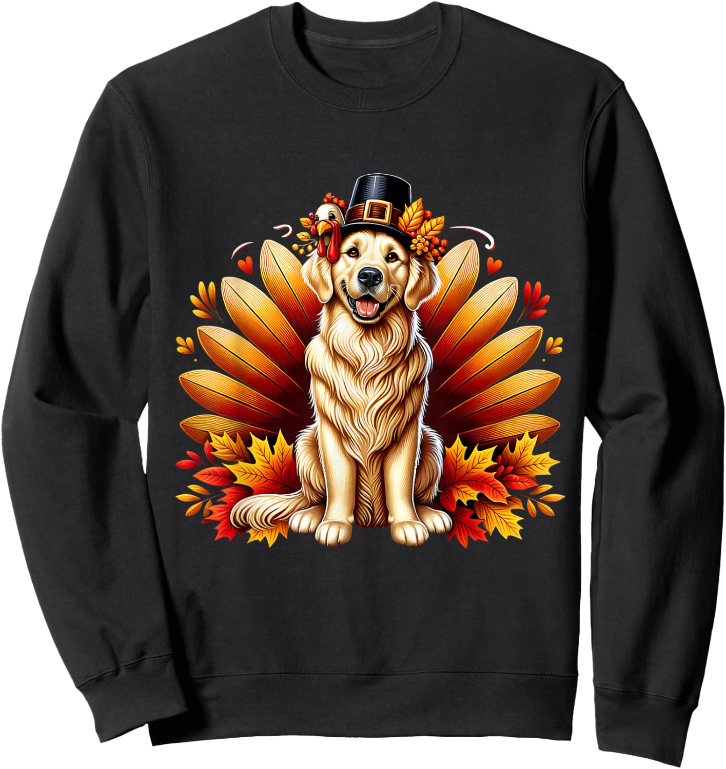 Fall Golden Retriever Thanksgiving Pilgrim Turkey Dog Autumn Sweatshirt - Sweatshirt | Black