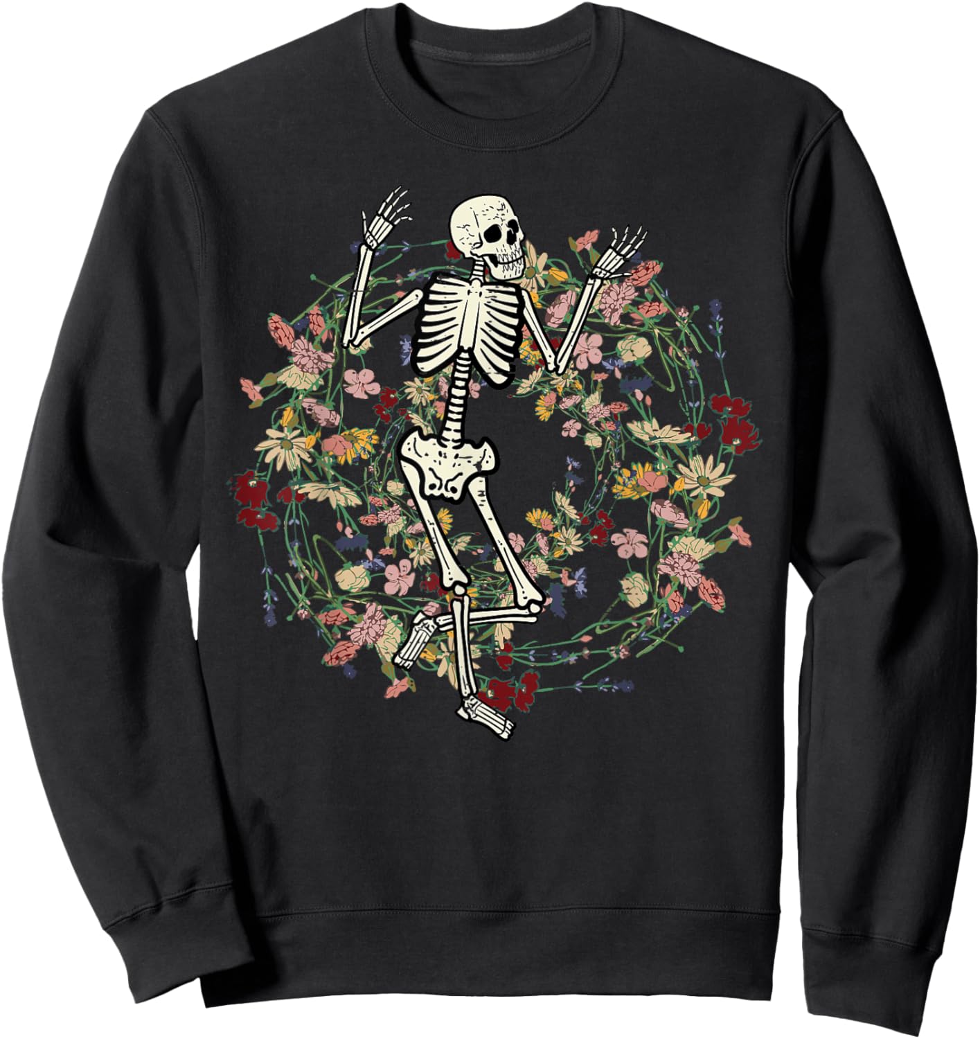 Floral Skeleton Funny Goth Halloween Costume Men Women Kids Sweatshirt - Sweatshirt | Black