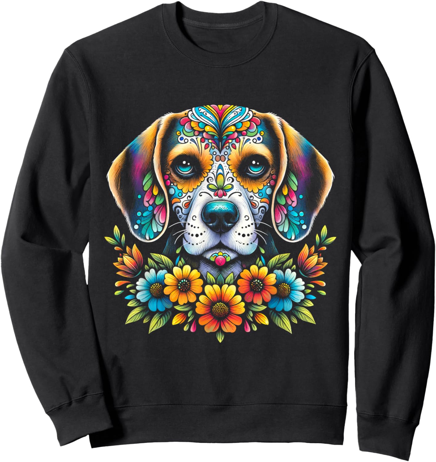 Cinco De Mayo Sugar Skull Flower Beagle Dog Men Women Kids Sweatshirt - Sweatshirt | Black