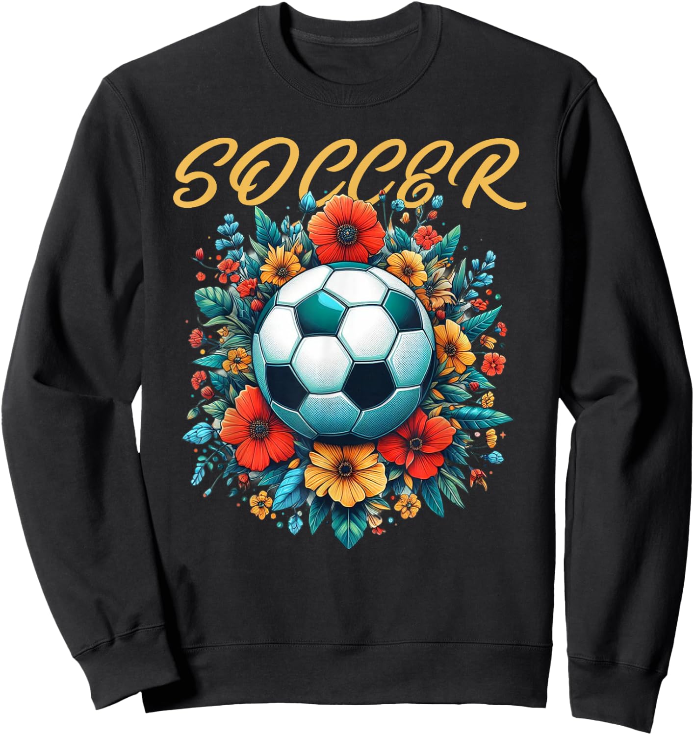 Soccer Ball Floral Print Women Vintage Sweatshirt - Sweatshirt | Black