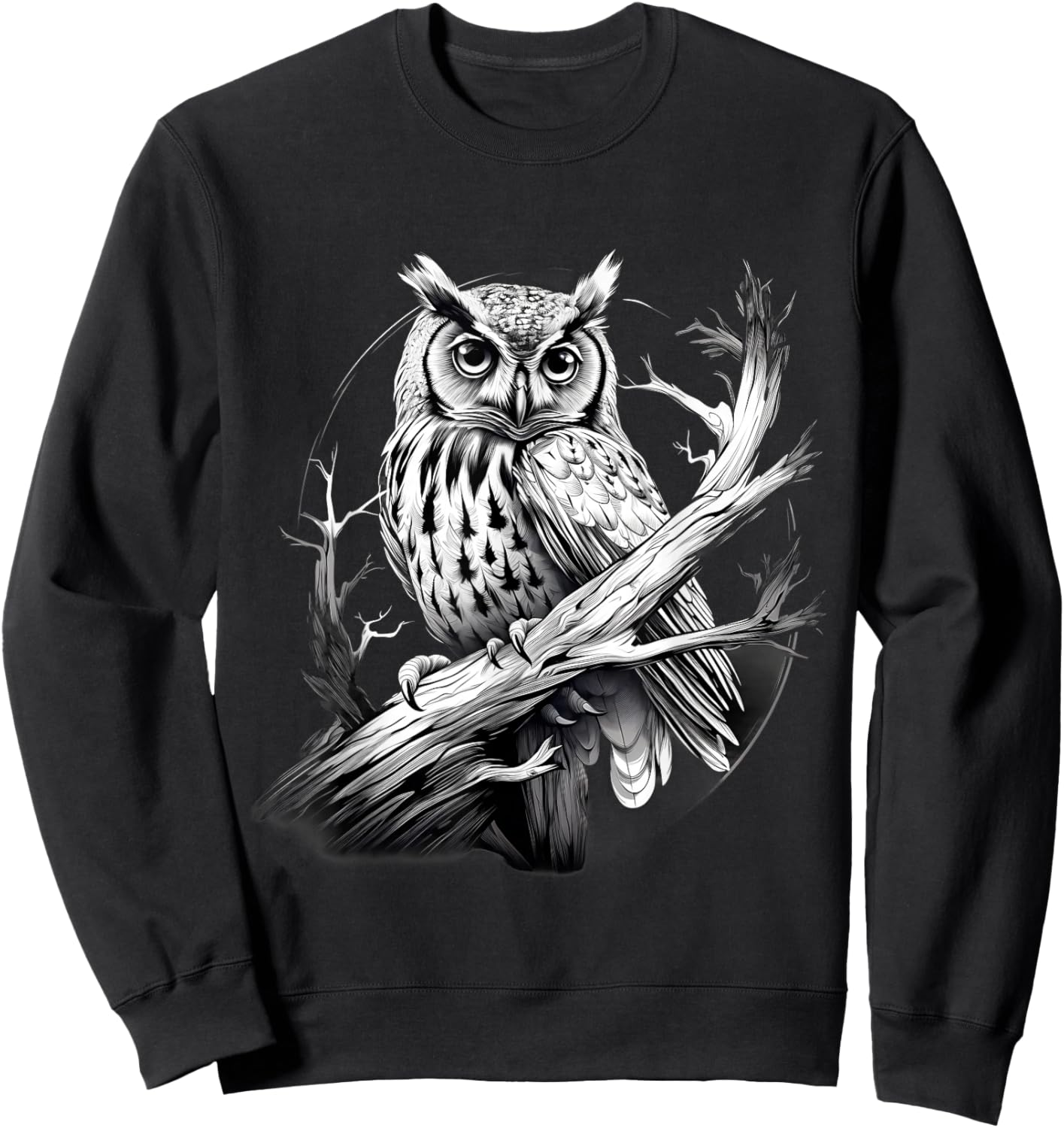 Owl Artwork Animal Lovers Animal Print Portrait Drawing Sweatshirt - Sweatshirt | Black