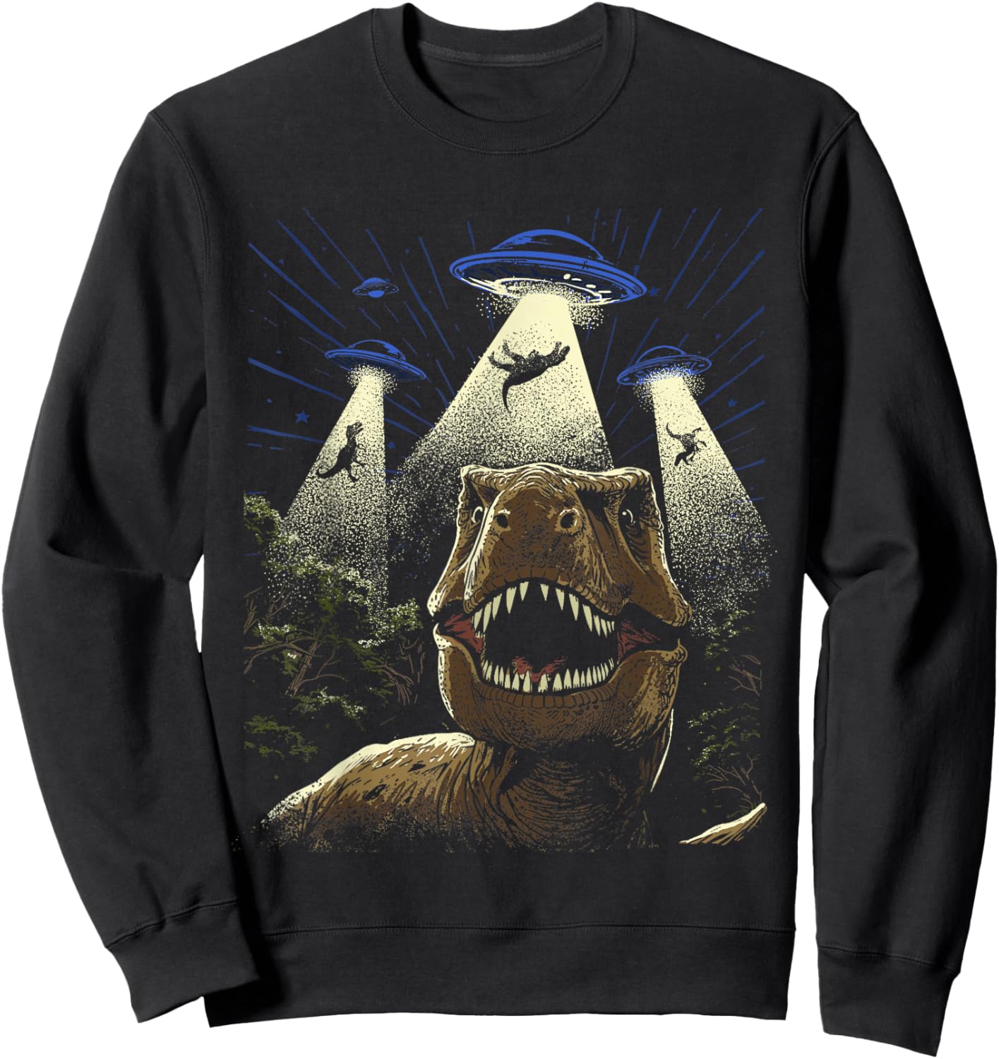 Alien Dinosaur Shirt T-Rex Dinosaur Selfie UFO Abduction Sweatshirt - Sweatshirt | Black