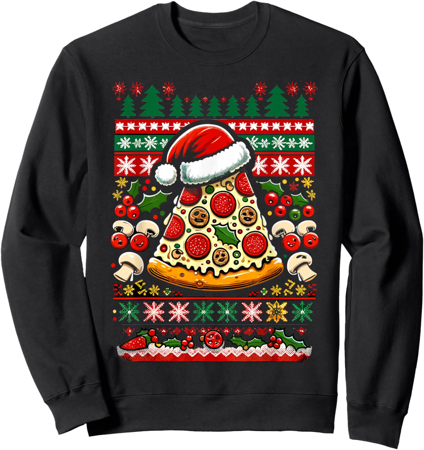 Festive Christmas Pizza Party Ugly Sweater Sweatshirt - Sweatshirt | Black