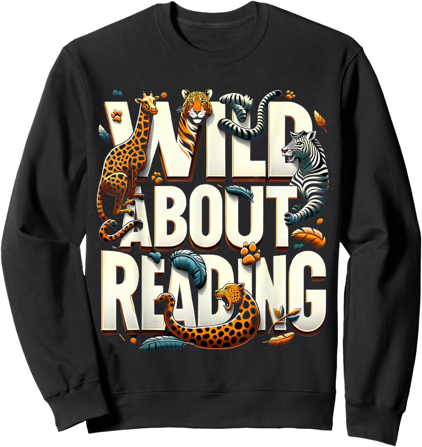 Wild About Reading Bookworm Library Day Book Lover Sweatshirt - Sweatshirt | Black