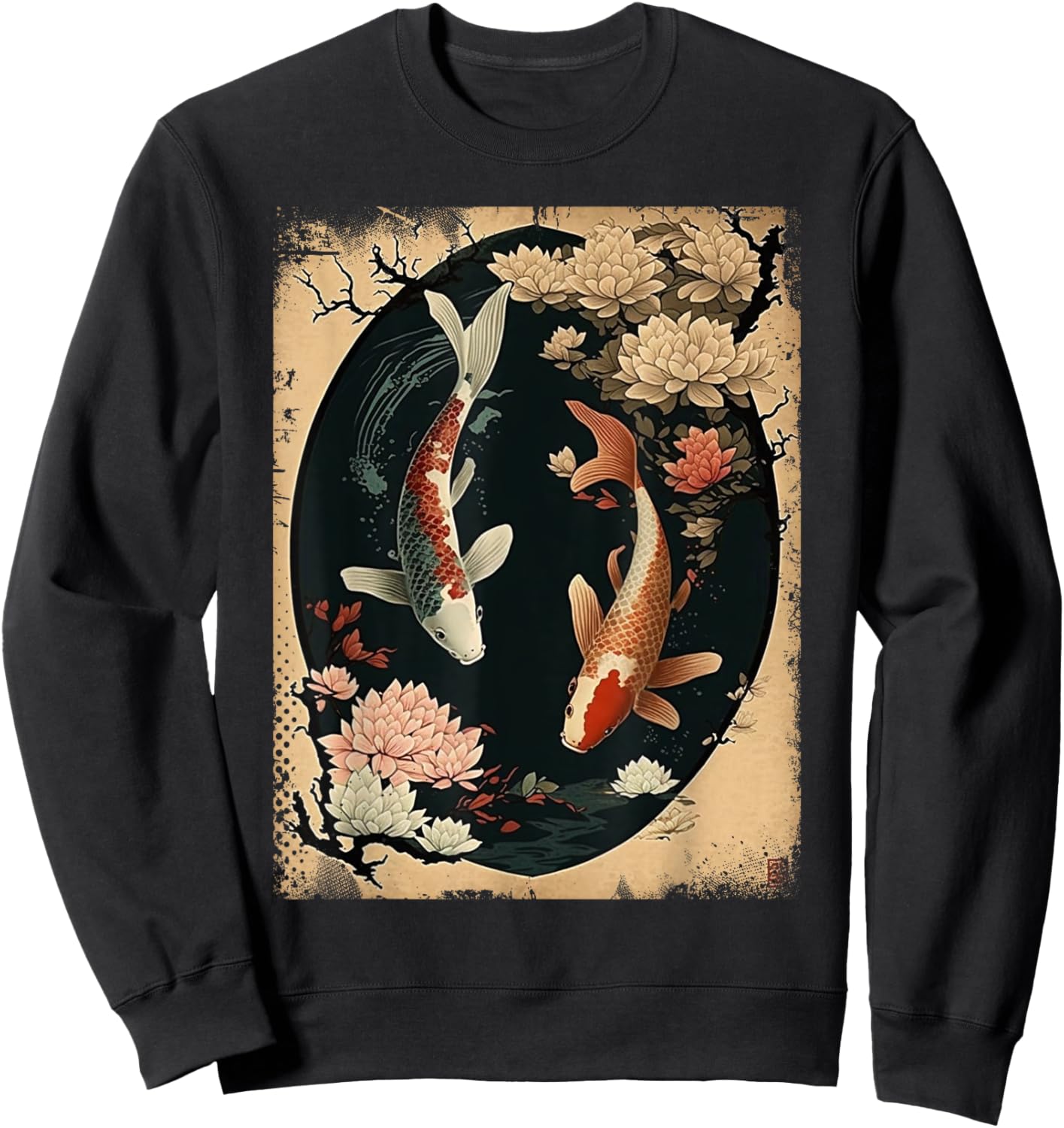 Nishikigoi Koi Carp Fish Japanese Art Japan Cherry Blossom Sweatshirt - Sweatshirt | Black
