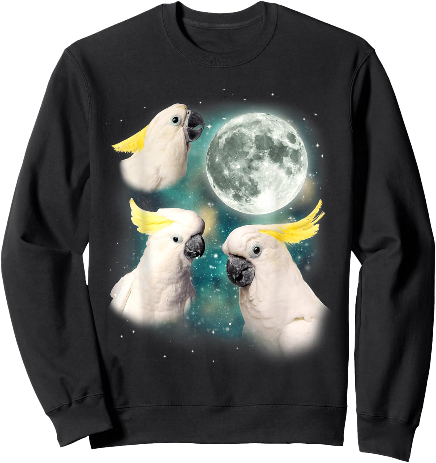 Three Cockatoo Moon 3 Birds Tropical Paradise Parody Sweatshirt - Sweatshirt | Black