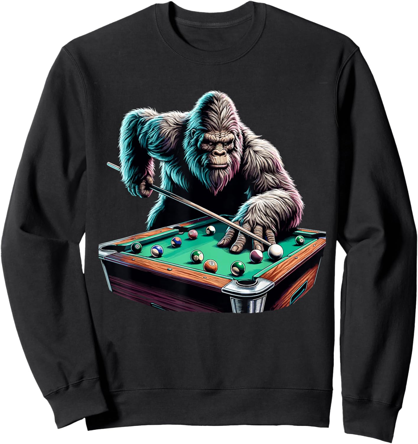 Funny Bigfoot Sasquatch Billiards Pool Player Men Boys Sweatshirt - Sweatshirt | Black