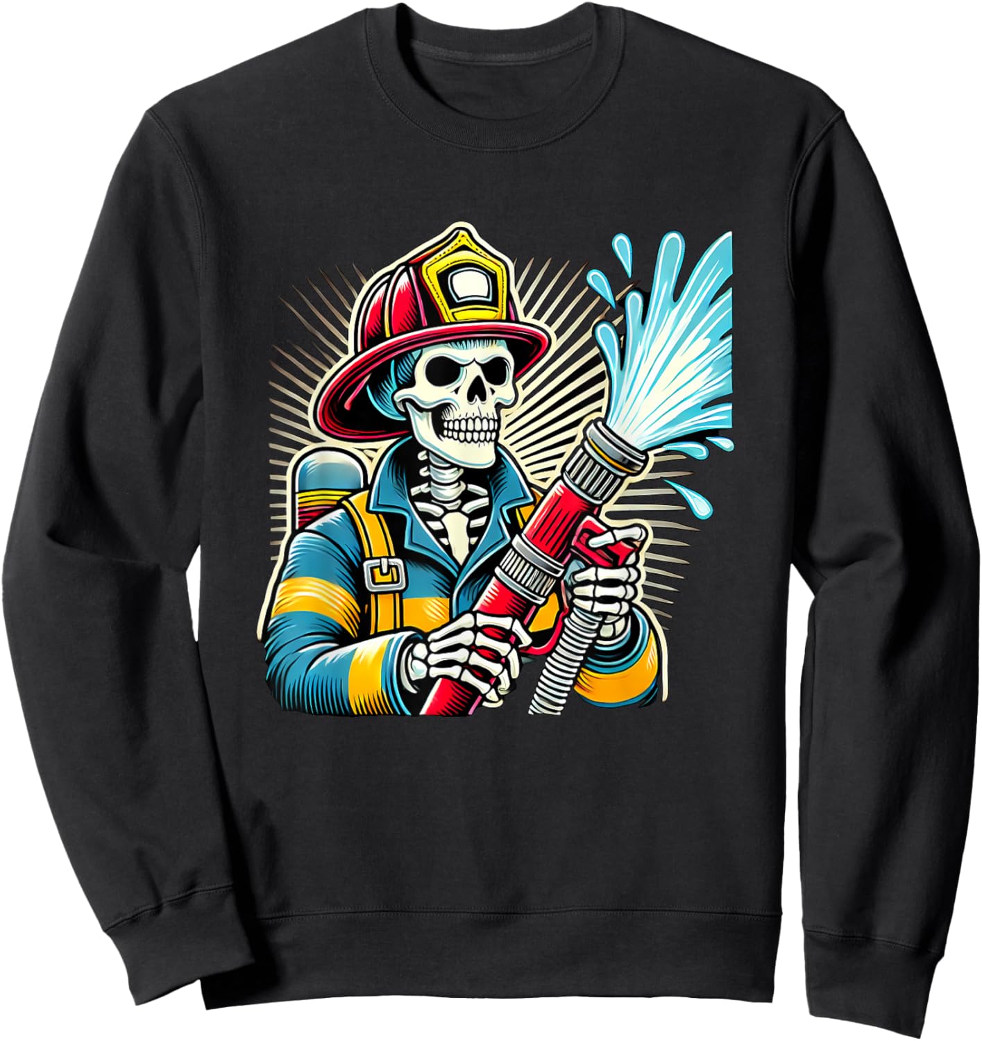 Halloween Skeleton Firefighter Sweatshirt - Sweatshirt | Black