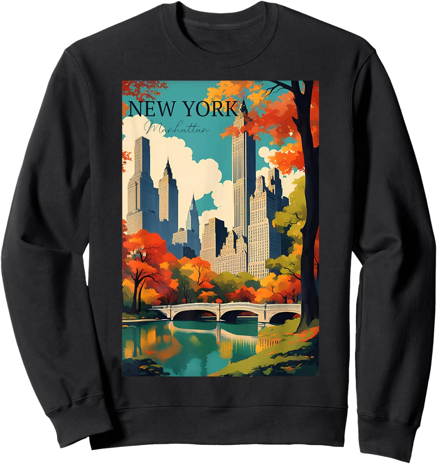 Manhattan New York Travel Poster Modern With A Vintage Style Sweatshirt - Sweatshirt | Black
