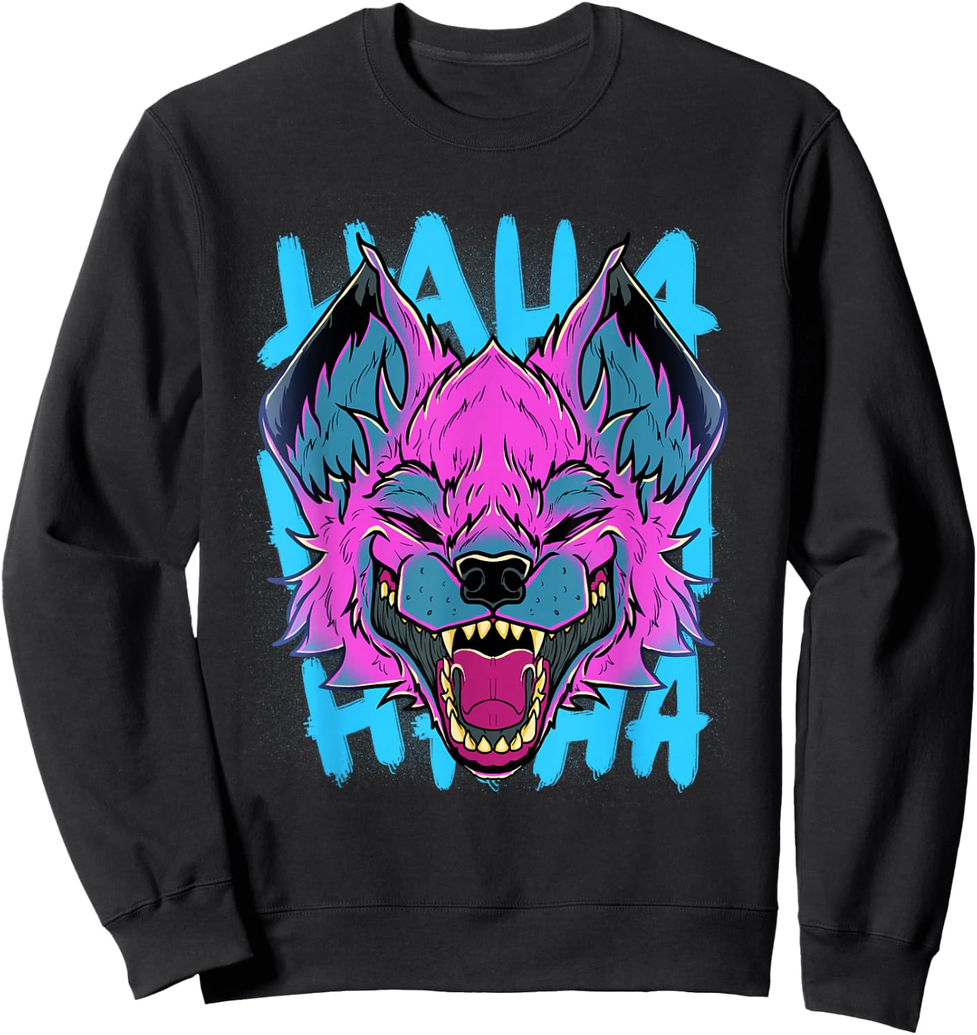 Vaporwave Laughing Hyena Safari African Animal Face Wildlife Sweatshirt - Sweatshirt | Black