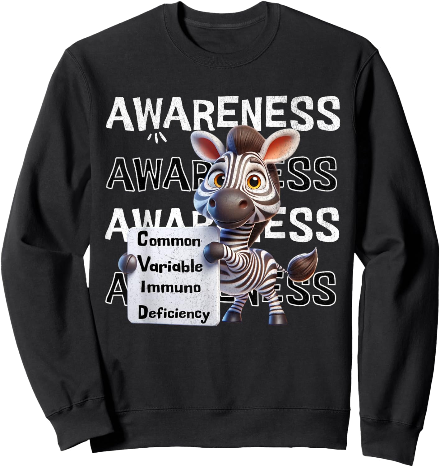Common variable immunodeficiency CVID awareness zebra Sweatshirt - Sweatshirt | Black