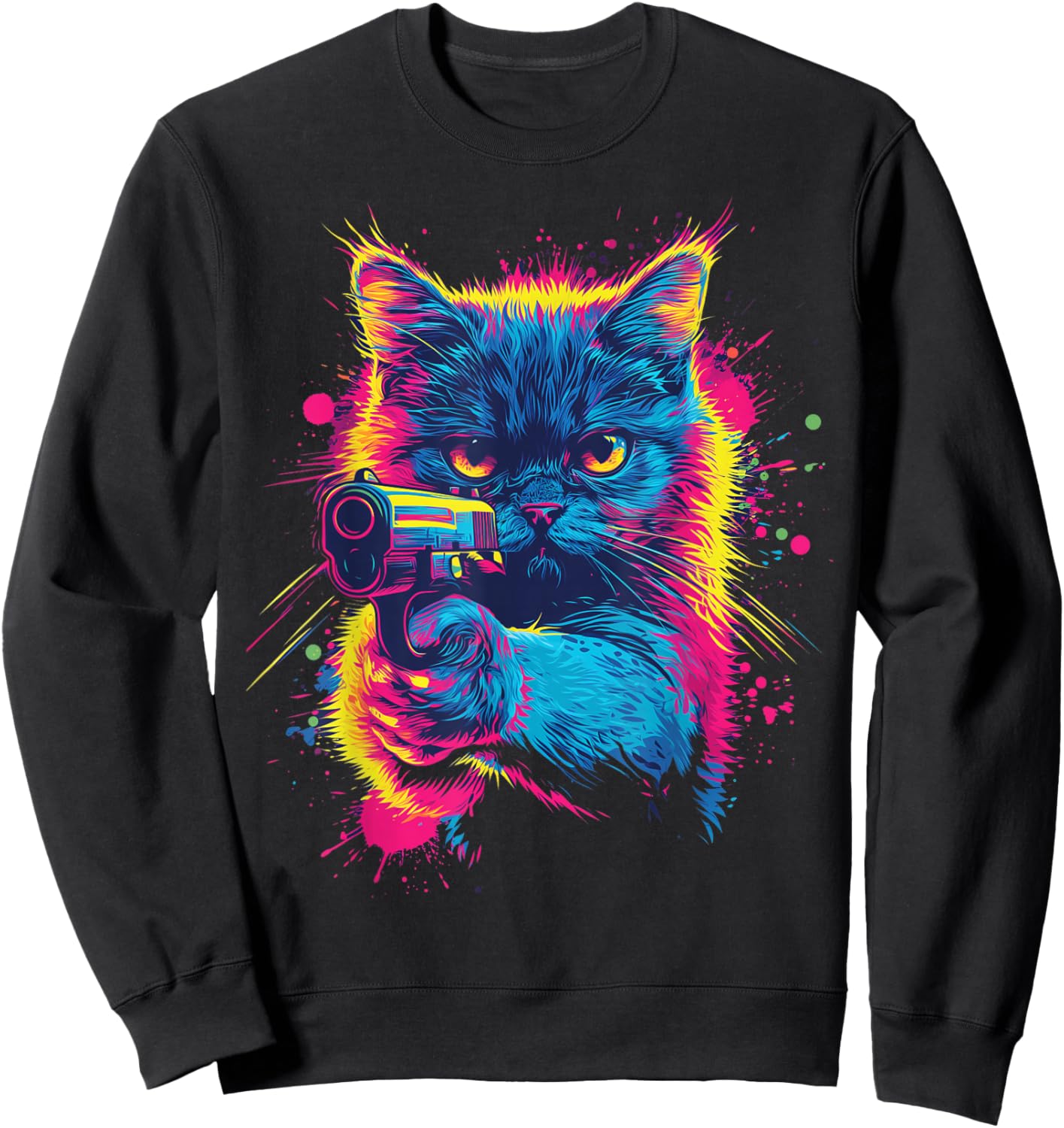 Dinosaurus Rekx Funny Cat With a Gun Graphic , Small, Black Sweatshirt - Sweatshirt | Black