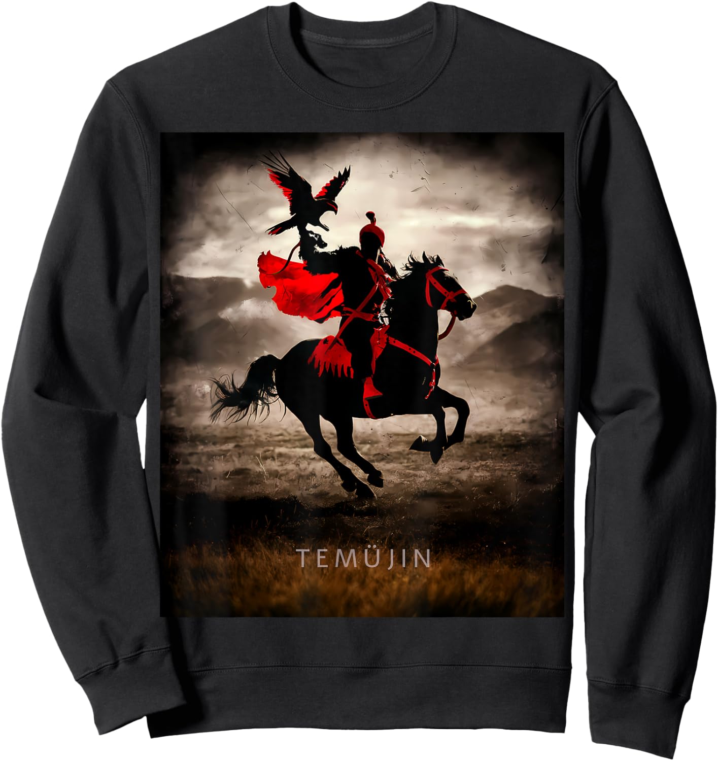 Genghis Khan Temujin Warrior Spirit Falcon Horse Mongolia Sweatshirt - Sweatshirt | Black