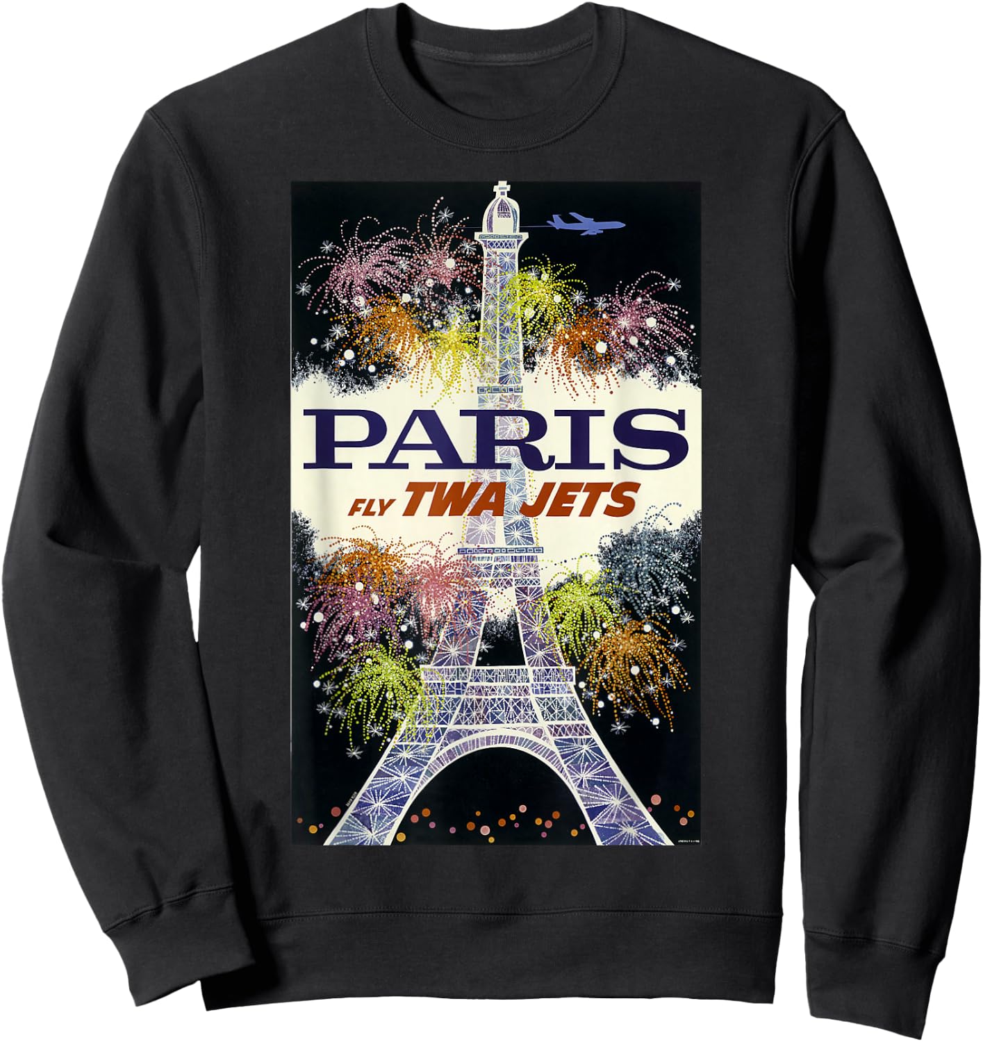 Paris Fly TWA Jets Vintage Retro Poster Print Sweatshirt - Sweatshirt | Black