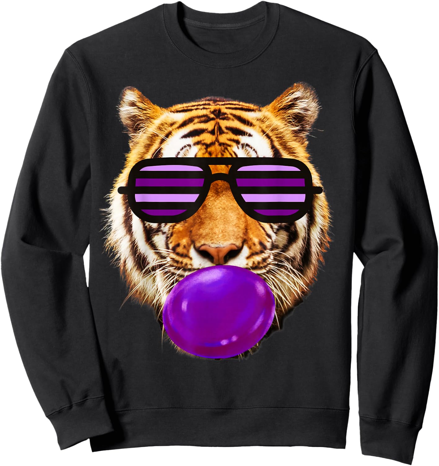 Purple bubble Gum tiger Stripe Cute Tiger with sunglasses Sweatshirt - Sweatshirt | Black