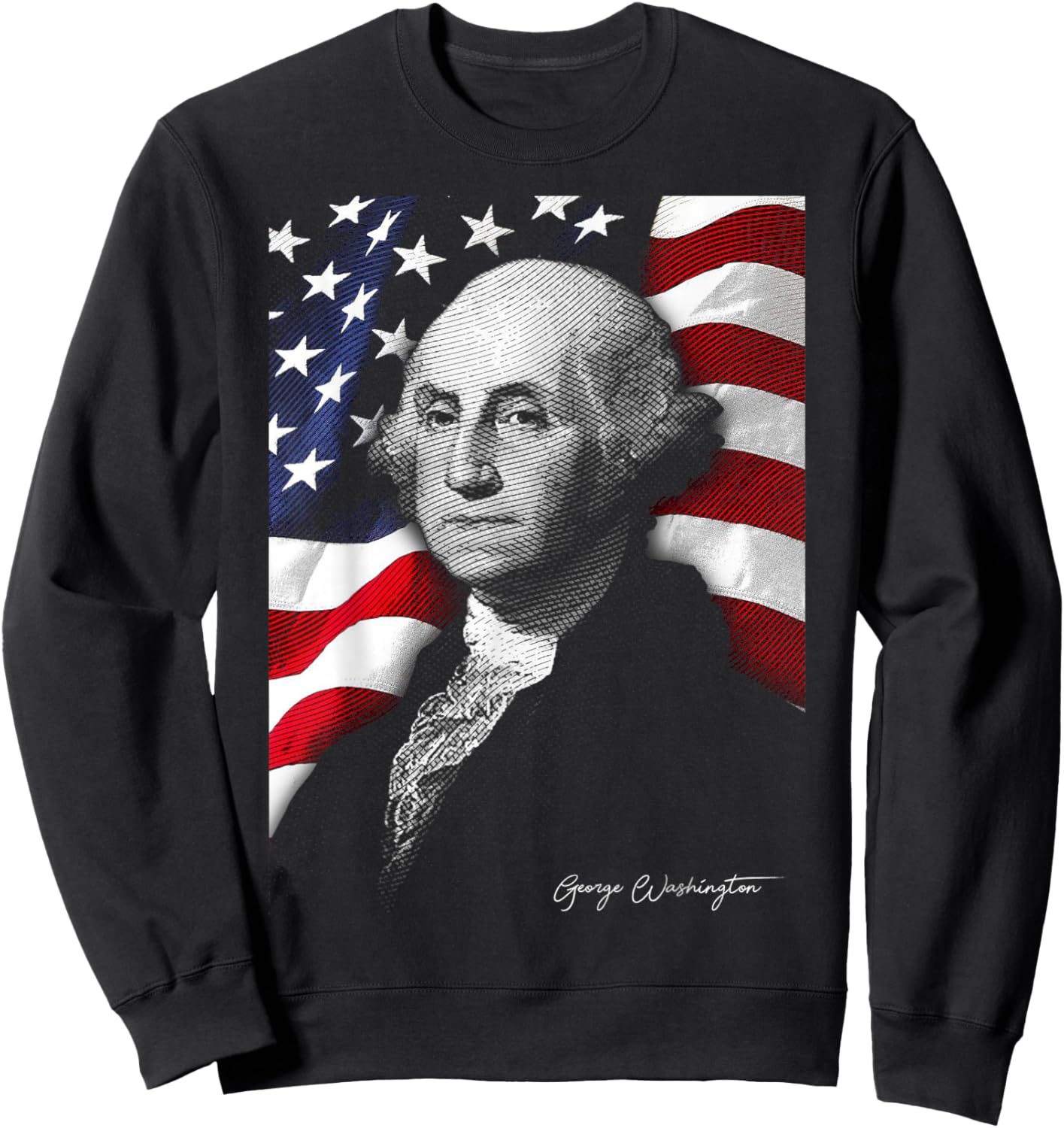 4th of July American Flag George Washington Eyes Flag Country Sweatshirt - Sweatshirt | Black