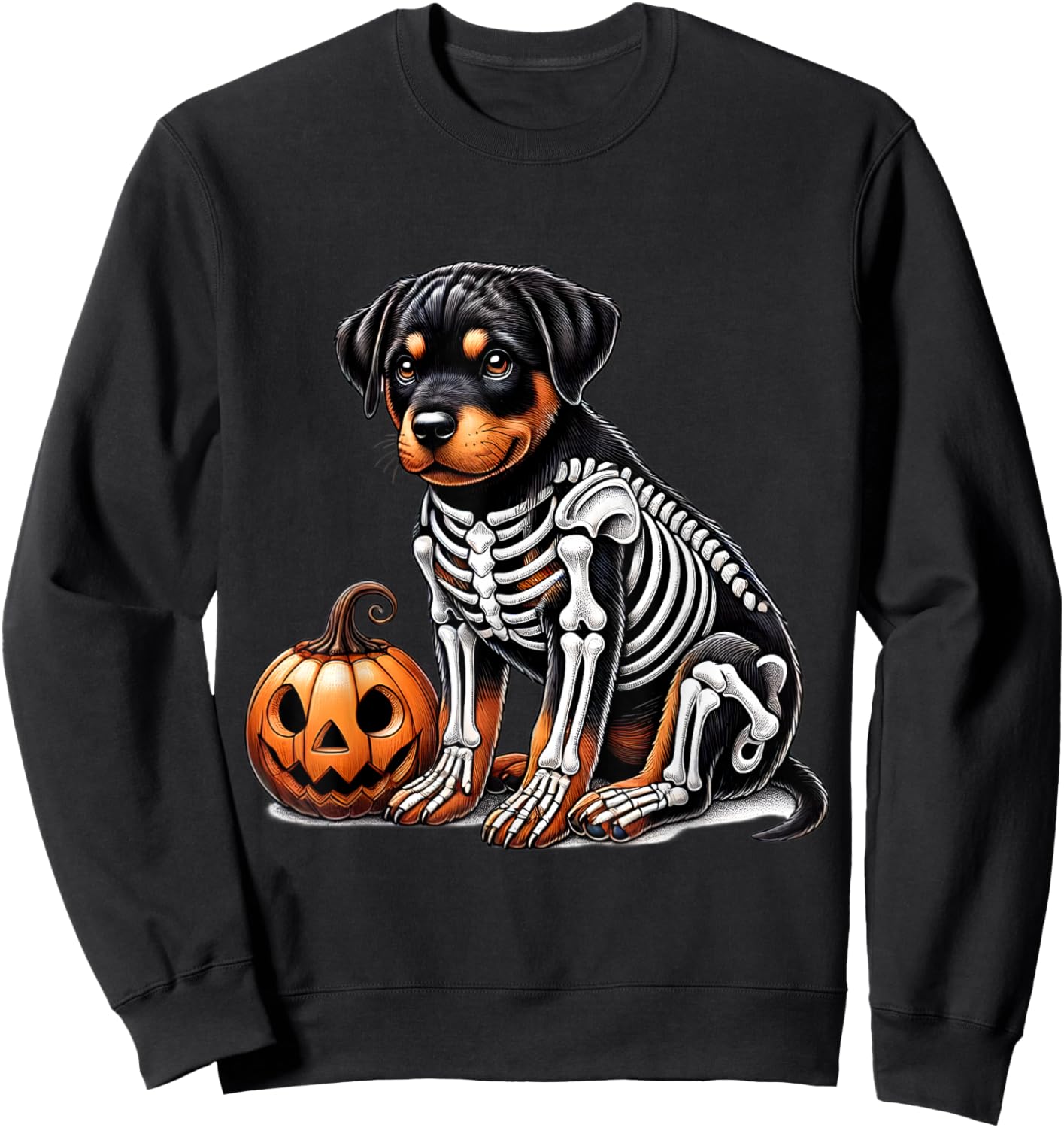Rottweiler Skeleton Jack O Lantern Funny Dog Halloween Sweatshirt - Sweatshirt | Black
