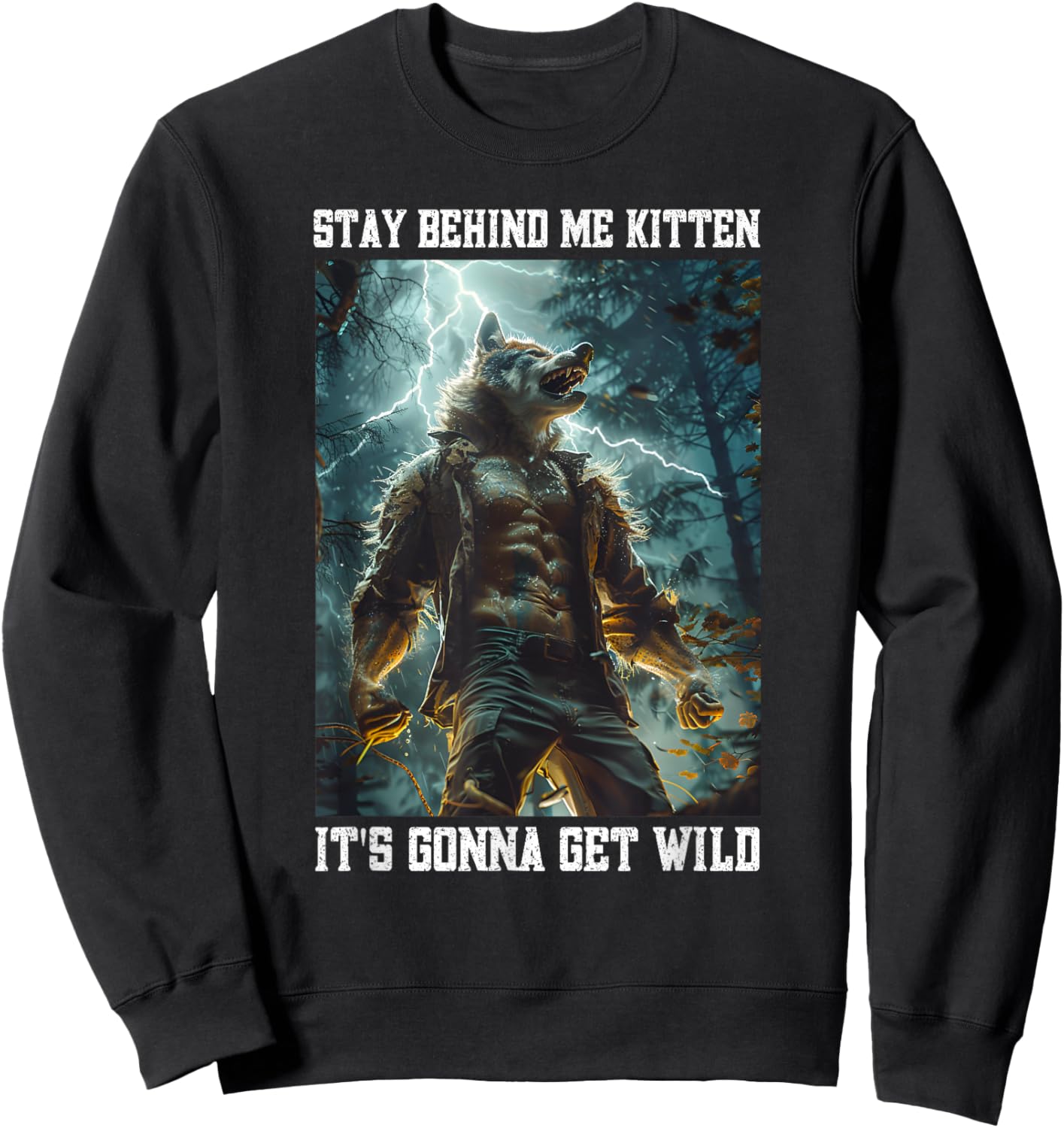 Cringy Werewolf Kitten Wolf Meme Cringe Alpha Sweatshirt - Sweatshirt | Black