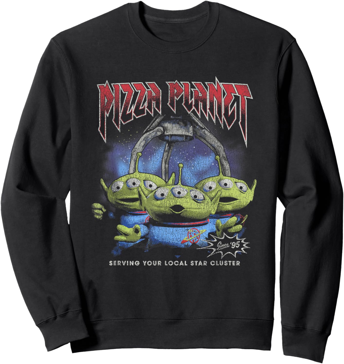 Disney Pixar Toy Story Pizza Planet Rock & Roll Aliens Retro Sweatshirt - Sweatshirt | Black