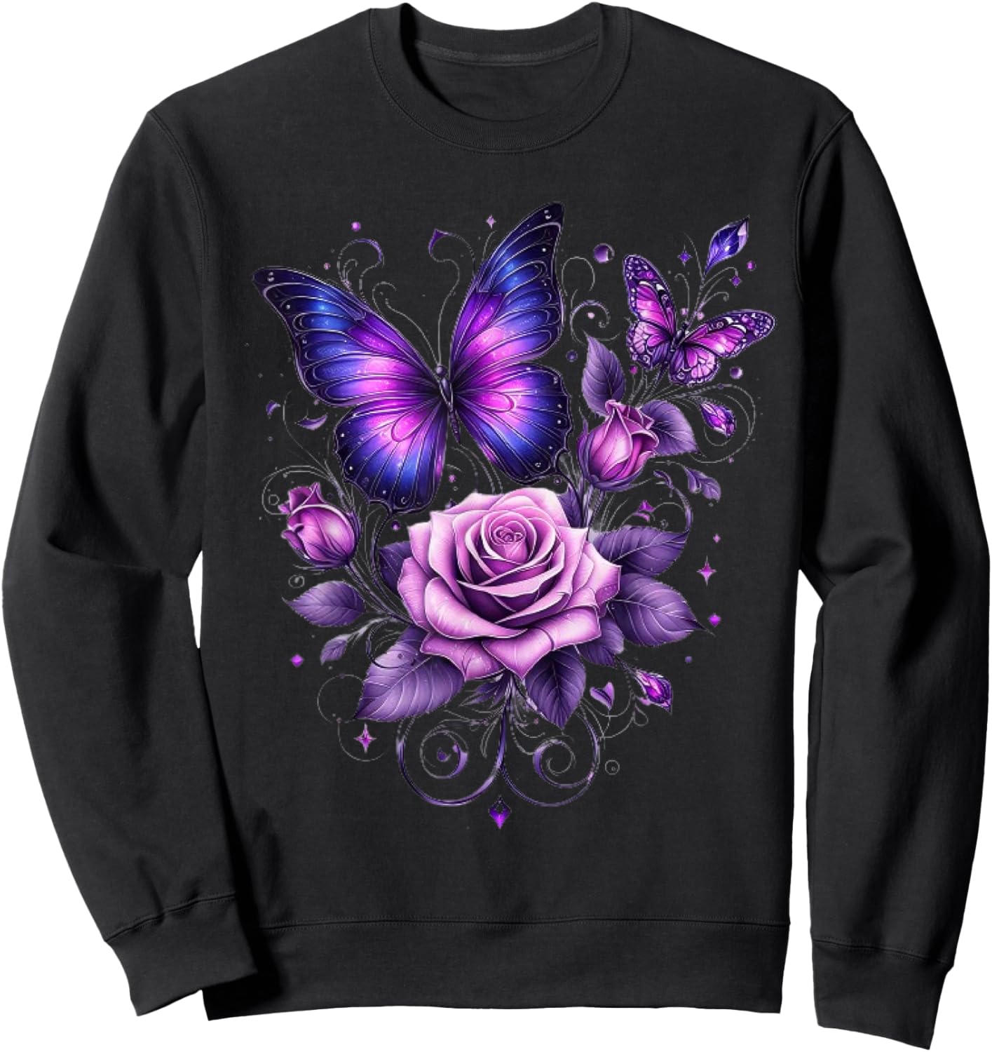 Beautiful Butterfly Purple Rose Butterfly Lovers Gifts Women Sweatshirt - Sweatshirt | Black