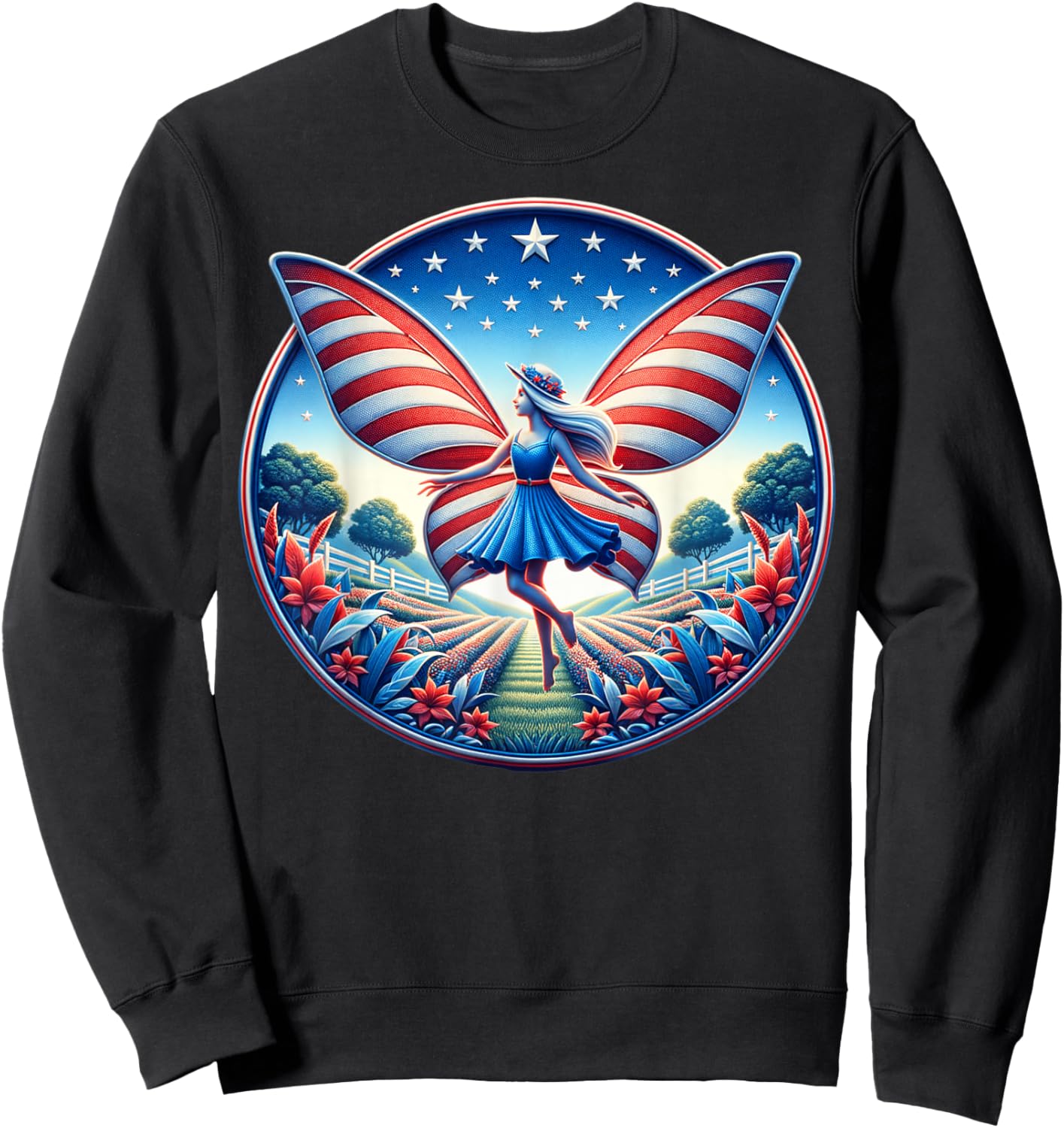 Girl With Butterfly Wings AmericanThemed Background For Sweatshirt - Sweatshirt | Black