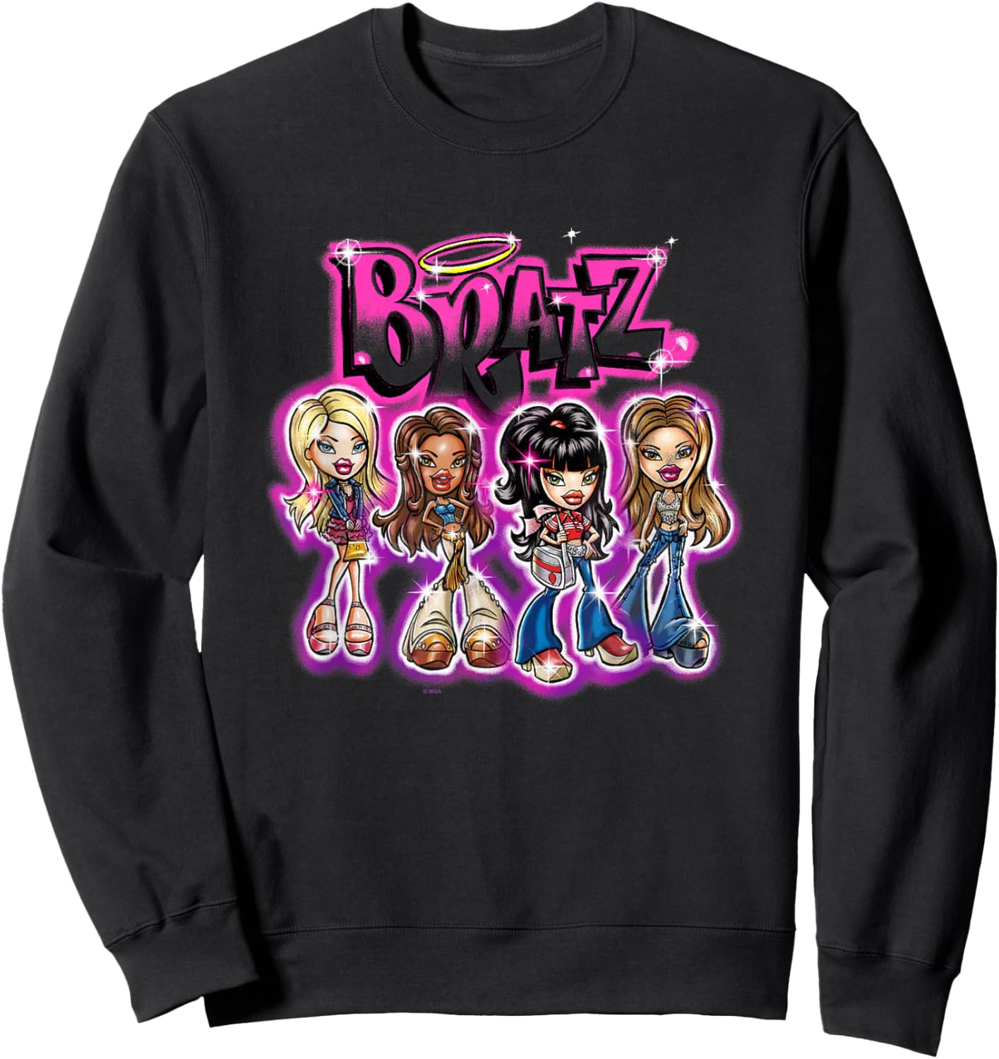 Bratz Dolls With Style Group Shot Retro Big Chest Poster Sweatshirt - Sweatshirt | Black