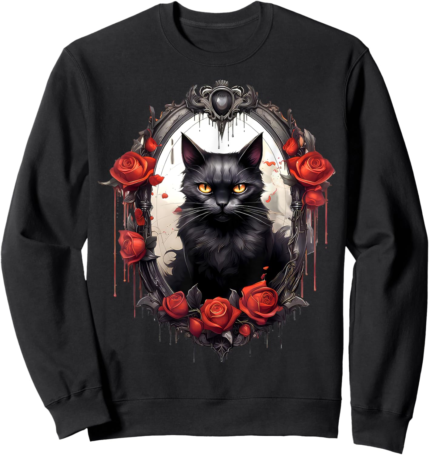 Aesthetic Black Cat Rose Flower Gothic Vintage Cat Lover Women Girls Kids Sweatshirt - Sweatshirt | Black