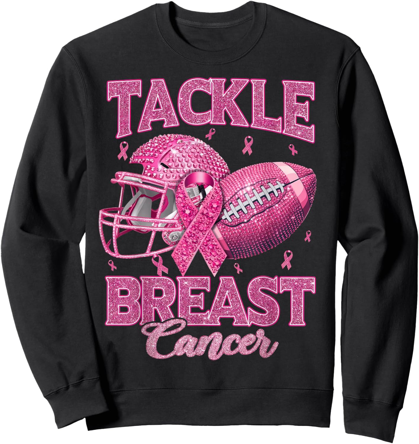 Tackle Breast Cancer Awareness American Football Pink Ribbon Sweatshirt - Sweatshirt | Black