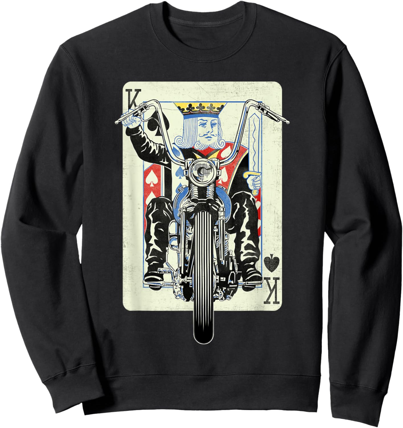 Vintage King Card Motorcycle Poker Black Jack Gambling Biker Sweatshirt - Sweatshirt | Black