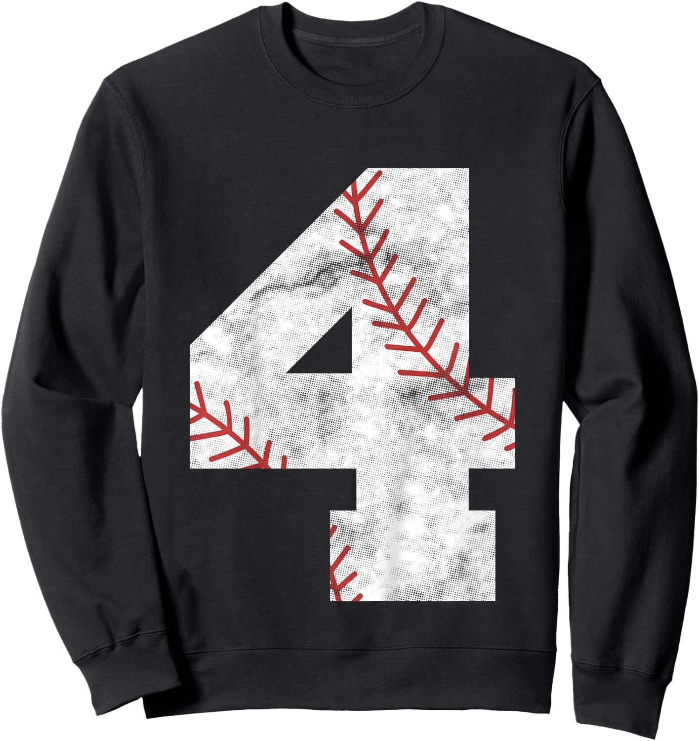Kids 4th Birthday Baseball Big Number Four 4 Year Old Boy Girl Sweatshirt - Sweatshirt | Black