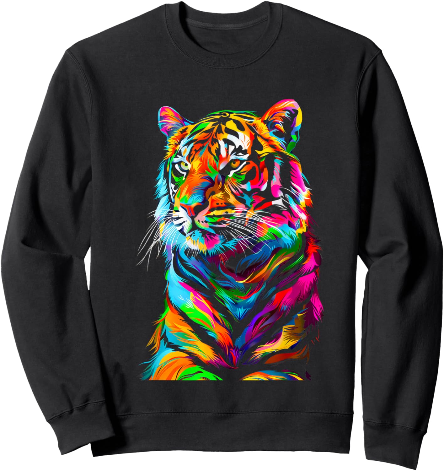 Colorful Tiger, Spirit Animal, Graphic Design, Rainbow Tiger Sweatshirt - Sweatshirt | Black