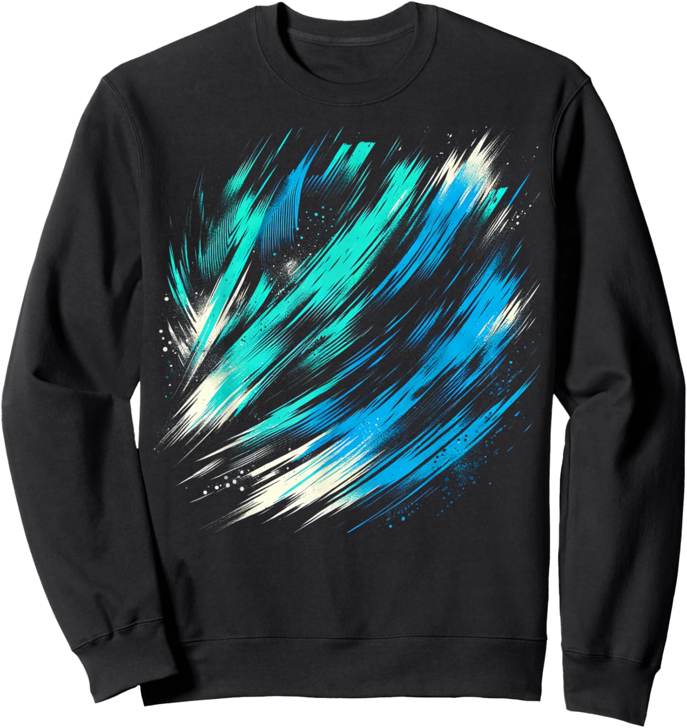 Abstract Teal and White Brushstroke on Green Sweatshirt - Sweatshirt | Black