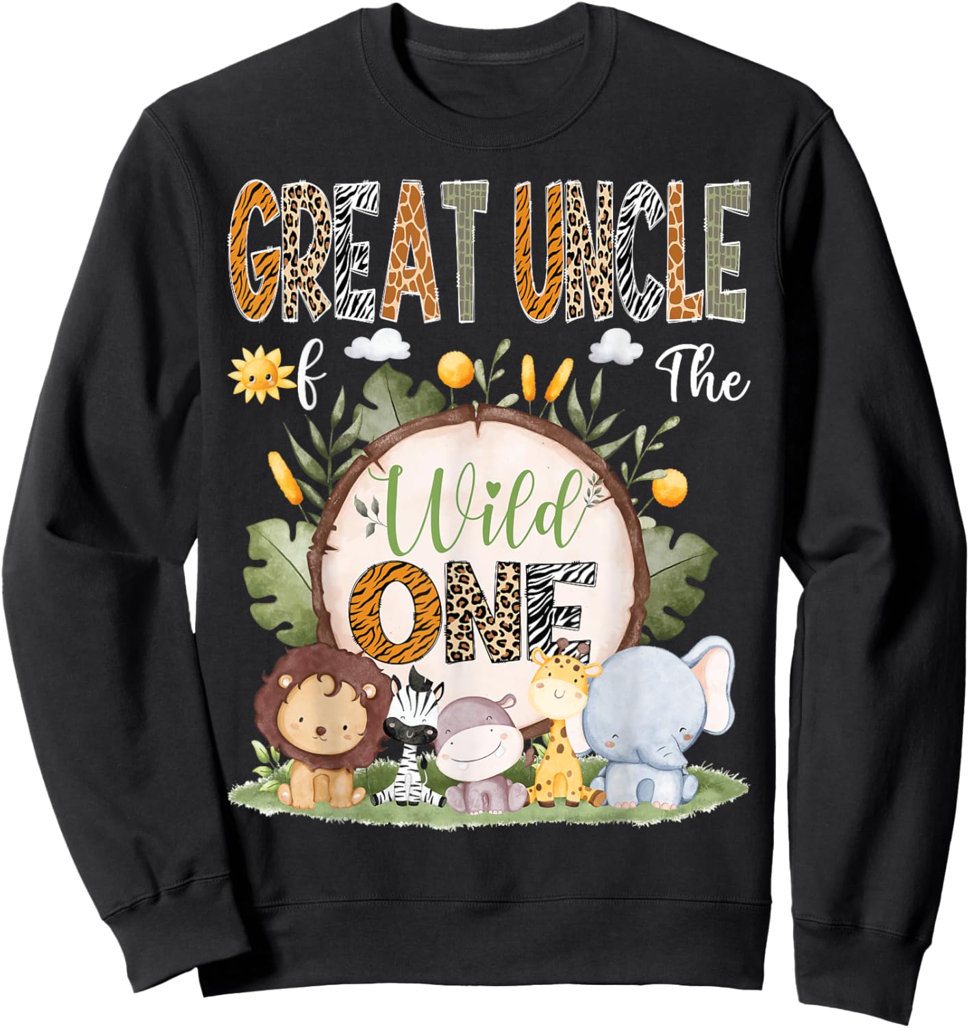 Great Uncle Of The Wild One 1St Birthday Kid Safari Woodland Sweatshirt - Sweatshirt | Black