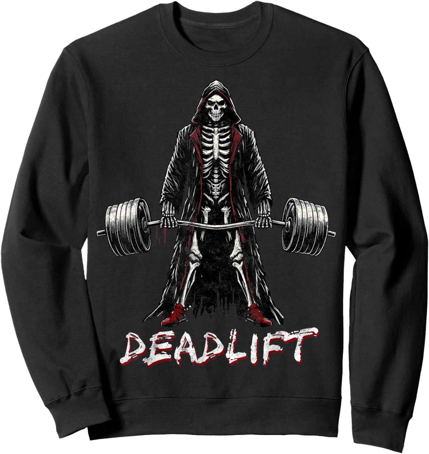 Deadlift Skeleton Halloween Gym Jokes Weightlifting Workout , Small, Black Sweatshirt - Sweatshirt | Black