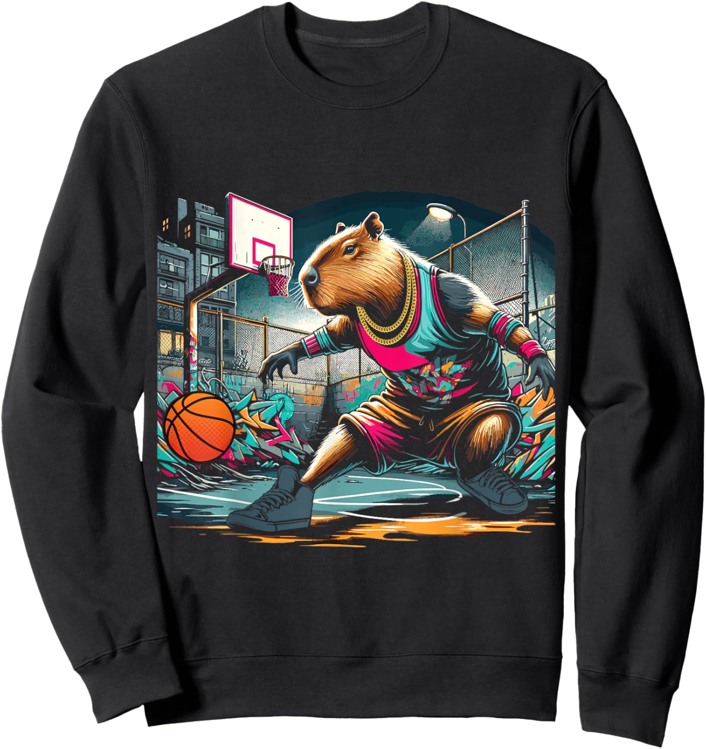 Capybara Basketball , Small, Black Sweatshirt - Sweatshirt | Black