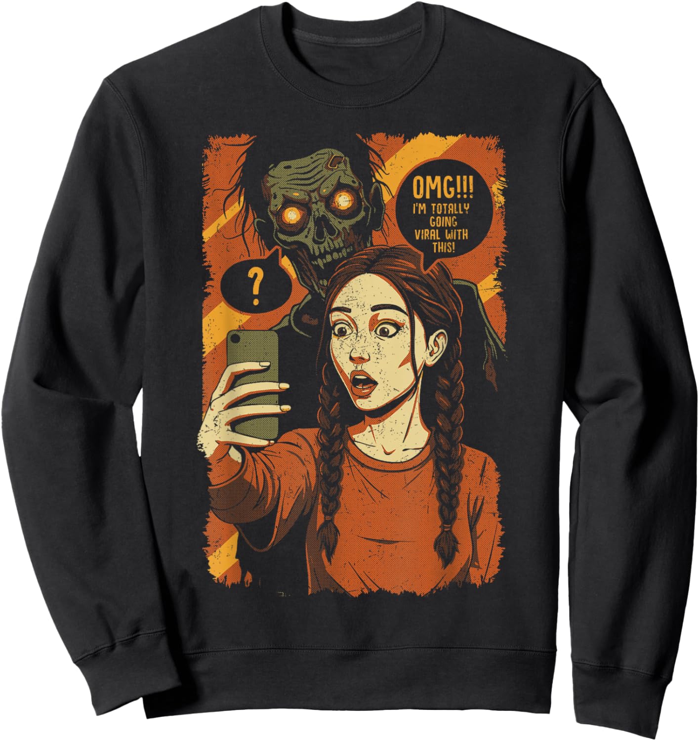 Funny Halloween Zombie Selfie Comic Design Sweatshirt - Sweatshirt | Black