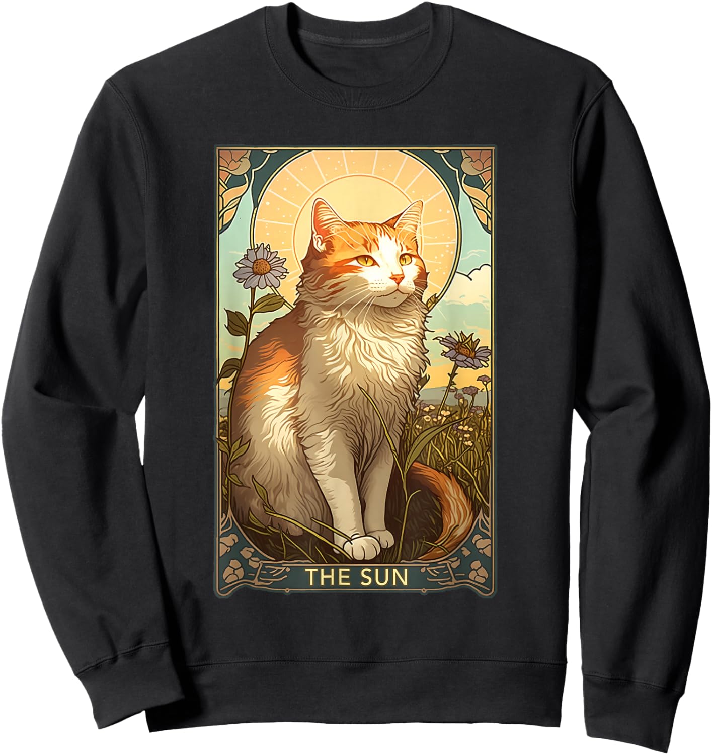 Cat Tarot Card, The Sun Tarot Card, Art Nouveau Sweatshirt - Sweatshirt | Black