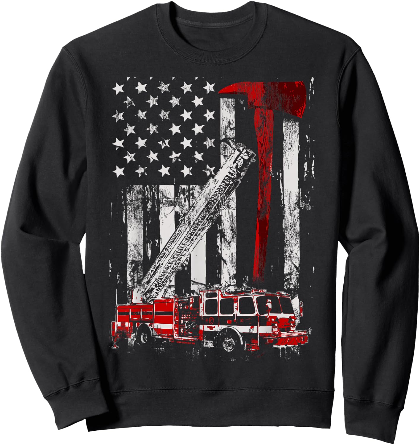 Fire Engine Truck Axe Thin Red Line Firetruck Sweatshirt - Sweatshirt | Black