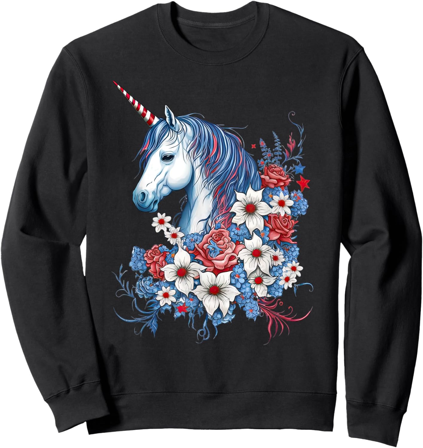Patriotic Unicorn Red White Blue - Girls 4th of July Sweatshirt - Sweatshirt | Black